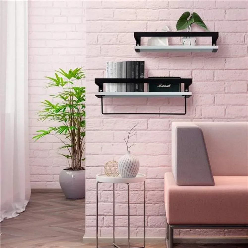 Bathroom Floating Shelves for Wall, White Wall Storage Shelves with Towel Bar